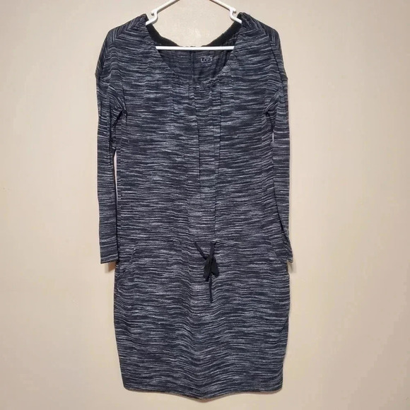 LOFT Dresses & Skirts - LOFT Ann Taylor women's size Large dress long sleeve pockets striped gray black